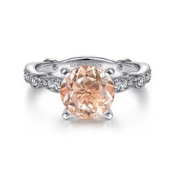 Mabel - Vintage Inspired 14K White Gold Round Morganite and Diamond Engagement Ring