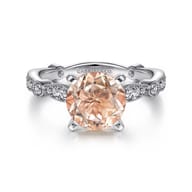 Mabel - Vintage Inspired 14K White Gold Round Morganite and Diamond Engagement Ring