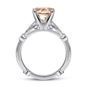 Mabel - Vintage Inspired 14K White Gold Round Morganite and Diamond Engagement Ring