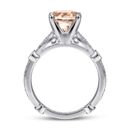 Mabel - Vintage Inspired 14K White Gold Round Morganite and Diamond Engagement Ring
