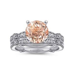 Mabel - Vintage Inspired 14K White Gold Round Morganite and Diamond Engagement Ring