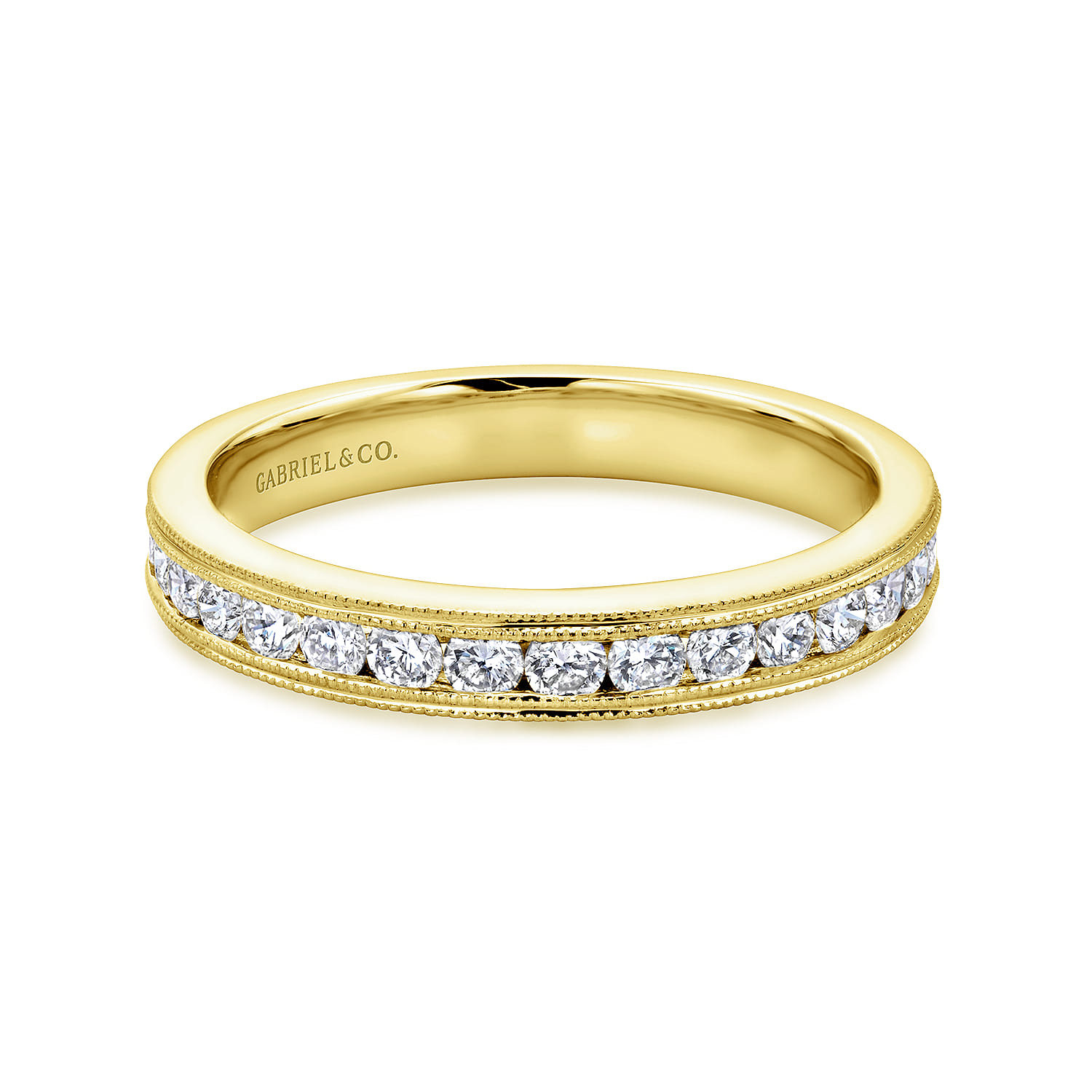 Straight Wedding Ring in 14k Yellow Gold with Round Natural Diamond at Gabriel & Co. - Shot 1