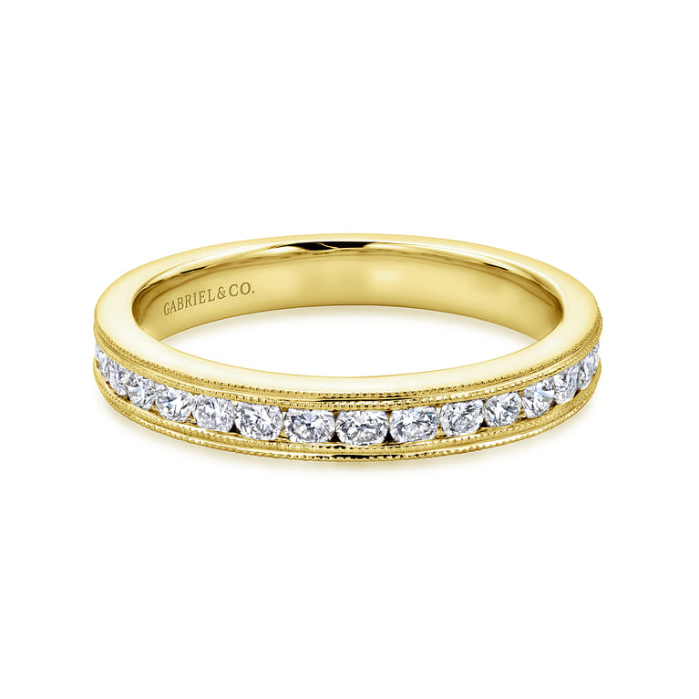 Straight Wedding Ring in 14k Yellow Gold with Round Natural Diamond at Gabriel & Co. - Shot 1