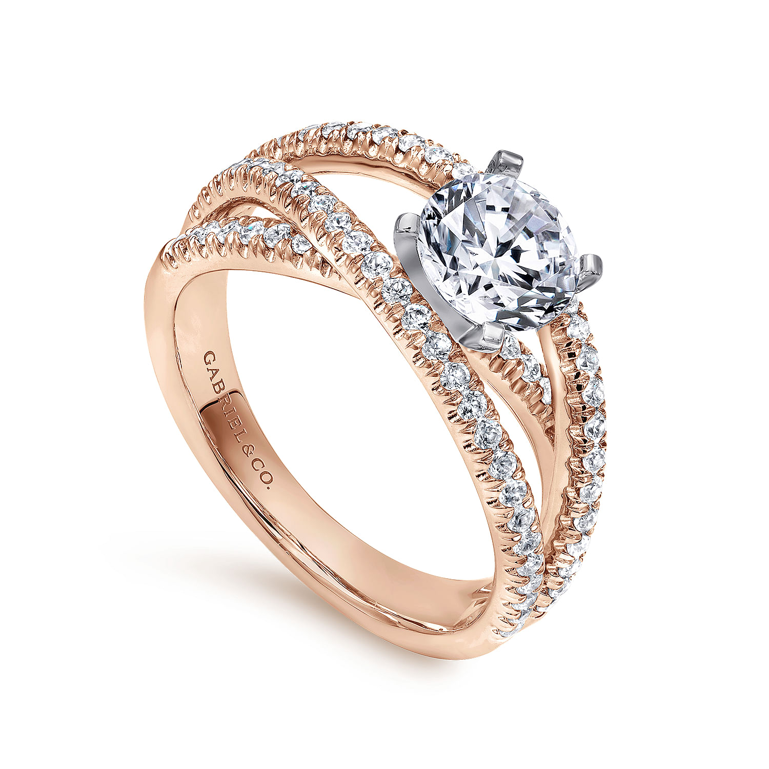 Mackenzie - 14K White-Rose Gold Split Shank Round Diamond Engagement Ring - 0.54 ct - Shot 3