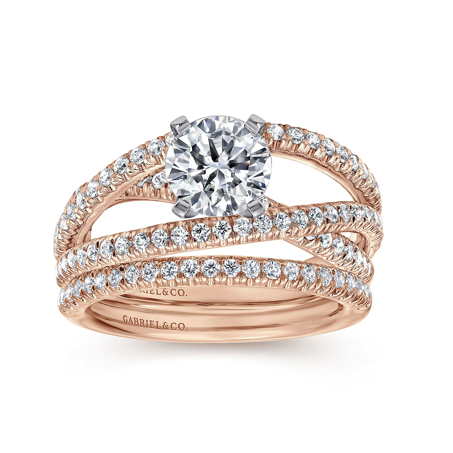 Mackenzie - 14K White-Rose Gold Split Shank Round Diamond Engagement Ring - 0.54 ct - Shot 4