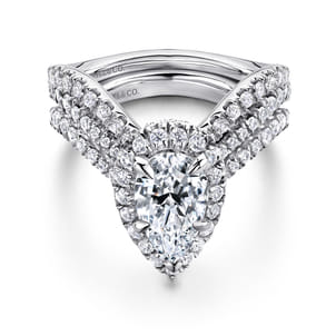 Madeleine - 14K White Gold Pear Shape Halo Diamond Engagement Ring