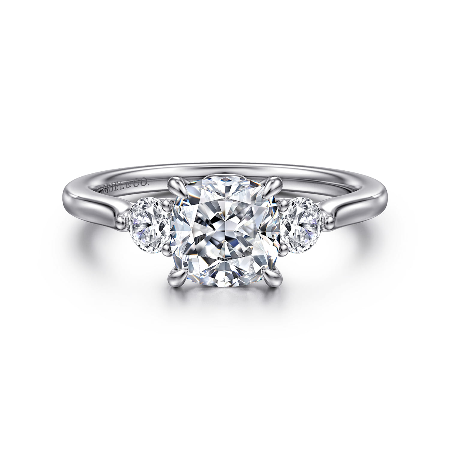 Madison - 14K White Gold Cushion Cut Three Stone Lotus Diamond Engagement Ring
