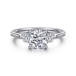 Madison - 14K White Gold Cushion Cut Three Stone Lotus Diamond Engagement Ring