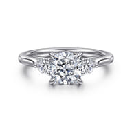 Madison - 14K White Gold Cushion Cut Three Stone Lotus Diamond Engagement Ring