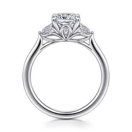 Madison - 14K White Gold Cushion Cut Three Stone Lotus Diamond Engagement Ring
