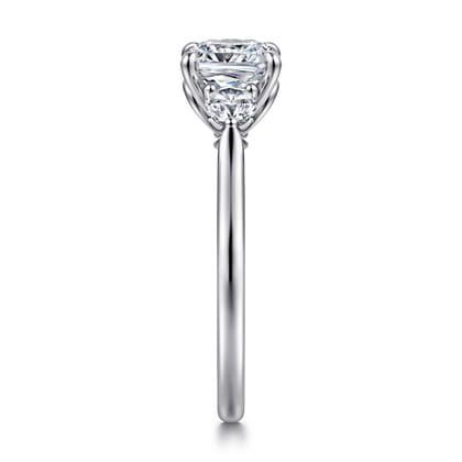 Madison - 14K White Gold Cushion Cut Three Stone Lotus Diamond Engagement Ring