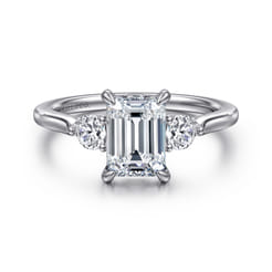 Madison - 14K White Gold Emerald Cut Three Stone Lotus Diamond Engagement Ring