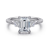 Madison - 14K White Gold Emerald Cut Three Stone Lotus Diamond Engagement Ring