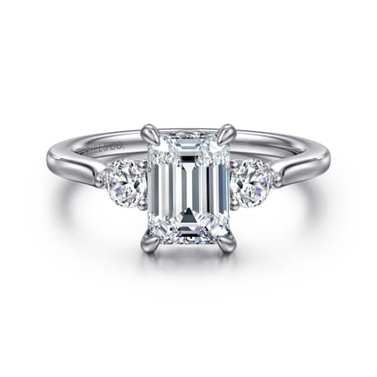 Madison - 14K White Gold Emerald Cut Three Stone Lotus Diamond Engagement Ring