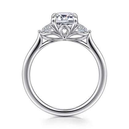 Madison - 14K White Gold Emerald Cut Three Stone Lotus Diamond Engagement Ring