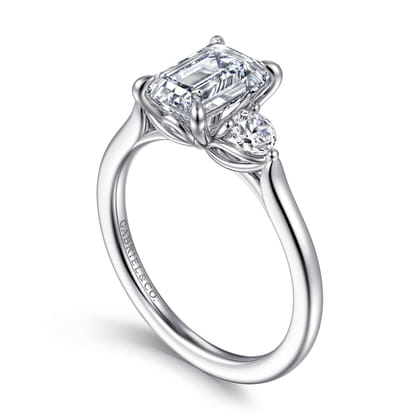 Madison - 14K White Gold Emerald Cut Three Stone Lotus Diamond Engagement Ring