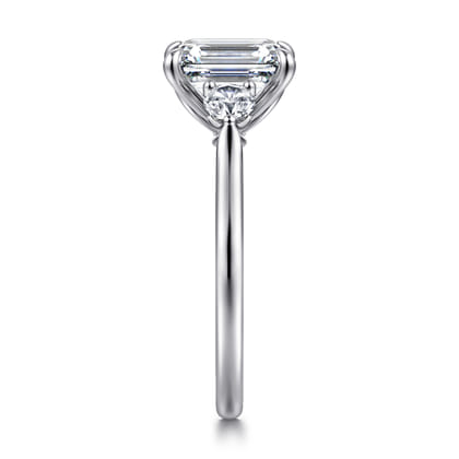 Madison - 14K White Gold Emerald Cut Three Stone Lotus Diamond Engagement Ring