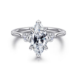 Madison - 14K White Gold Marquise Shape Three Stone Lotus Diamond Engagement Ring
