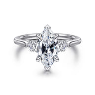 Madison - 14K White Gold Marquise Shape Three Stone Lotus Diamond Engagement Ring