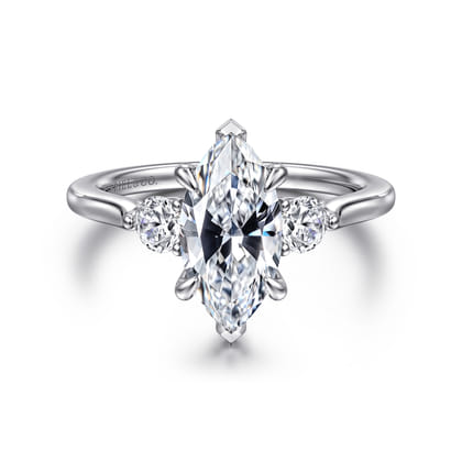 Madison - 14K White Gold Marquise Shape Three Stone Lotus Diamond Engagement Ring