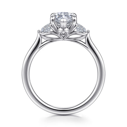 Madison - 14K White Gold Marquise Shape Three Stone Lotus Diamond Engagement Ring