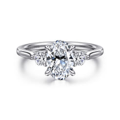 Madison - 14K White Gold Oval Three Stone Lotus Diamond Engagement Ring