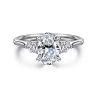 Madison - 14K White Gold Oval Three Stone Lotus Diamond Engagement Ring