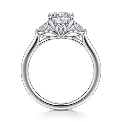 Madison - 14K White Gold Oval Three Stone Lotus Diamond Engagement Ring