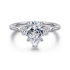 Madison - 14K White Gold Pear Shape Three Stone Lotus Diamond Engagement Ring