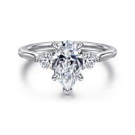 Madison - 14K White Gold Pear Shape Three Stone Lotus Diamond Engagement Ring