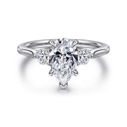 Madison - 14K White Gold Pear Shape Three Stone Lotus Diamond Engagement Ring