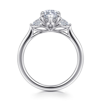 Madison - 14K White Gold Pear Shape Three Stone Lotus Diamond Engagement Ring