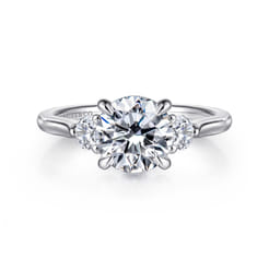 Madison - 14K White Gold Round Three Stone Lotus Diamond Engagement Ring