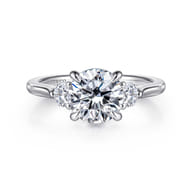 Madison - 14K White Gold Round Three Stone Lotus Diamond Engagement Ring