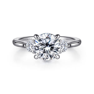 Madison - 14K White Gold Round Three Stone Lotus Diamond Engagement Ring