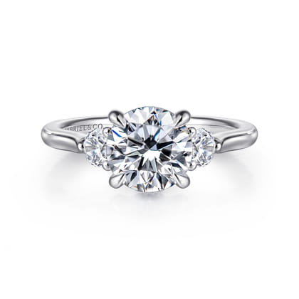 Madison - 14K White Gold Round Three Stone Lotus Diamond Engagement Ring