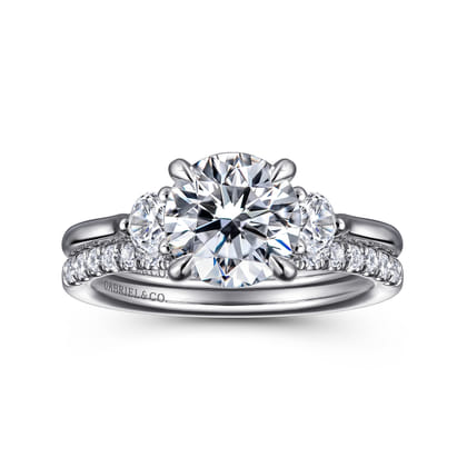 Madison - 14K White Gold Round Three Stone Lotus Diamond Engagement Ring
