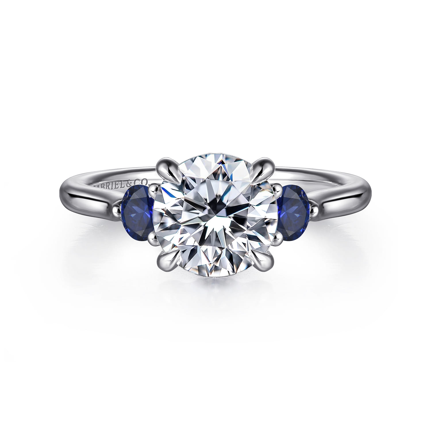 Madison - 14K White Gold Round Three Stone Lotus Sapphire and Diamond Engagement Ring
