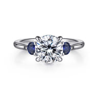 Madison - 14K White Gold Round Three Stone Lotus Sapphire and Diamond Engagement Ring