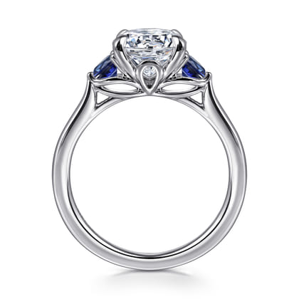 Madison - 14K White Gold Round Three Stone Lotus Sapphire and Diamond Engagement Ring