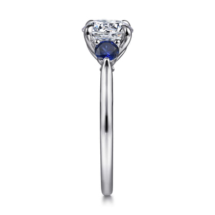 Madison - 14K White Gold Round Three Stone Lotus Sapphire and Diamond Engagement Ring