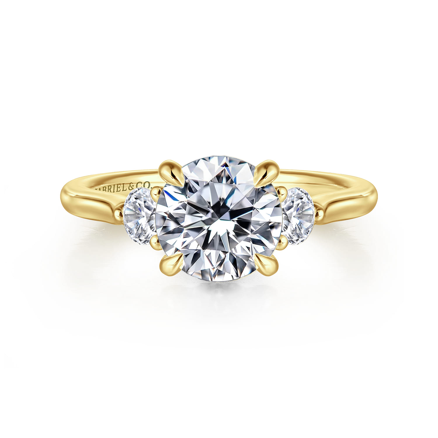 Madison - 14K Yellow Gold Round Three Stone Lotus Diamond Engagement Ring