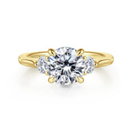 Madison - 14K Yellow Gold Round Three Stone Lotus Diamond Engagement Ring