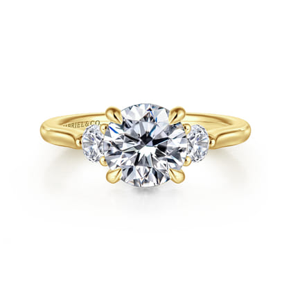 Madison - 14K Yellow Gold Round Three Stone Lotus Diamond Engagement Ring