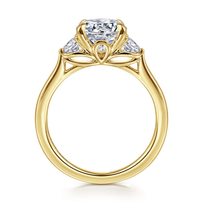 Madison - 14K Yellow Gold Round Three Stone Lotus Diamond Engagement Ring