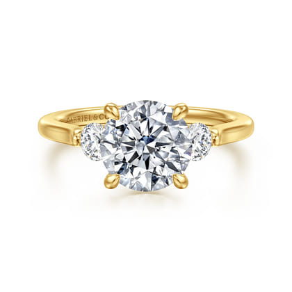 Madison - 14K Yellow Gold Round Three Stone Lotus Diamond Engagement Ring