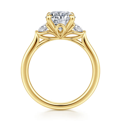 Madison - 14K Yellow Gold Round Three Stone Lotus Diamond Engagement Ring
