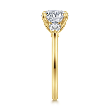 Madison - 14K Yellow Gold Round Three Stone Lotus Diamond Engagement Ring