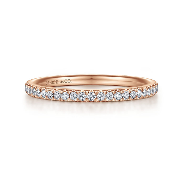 Straight Wedding Ring in 14k Rose Gold with Round Natural Diamond at Gabriel & Co. - Shot 1