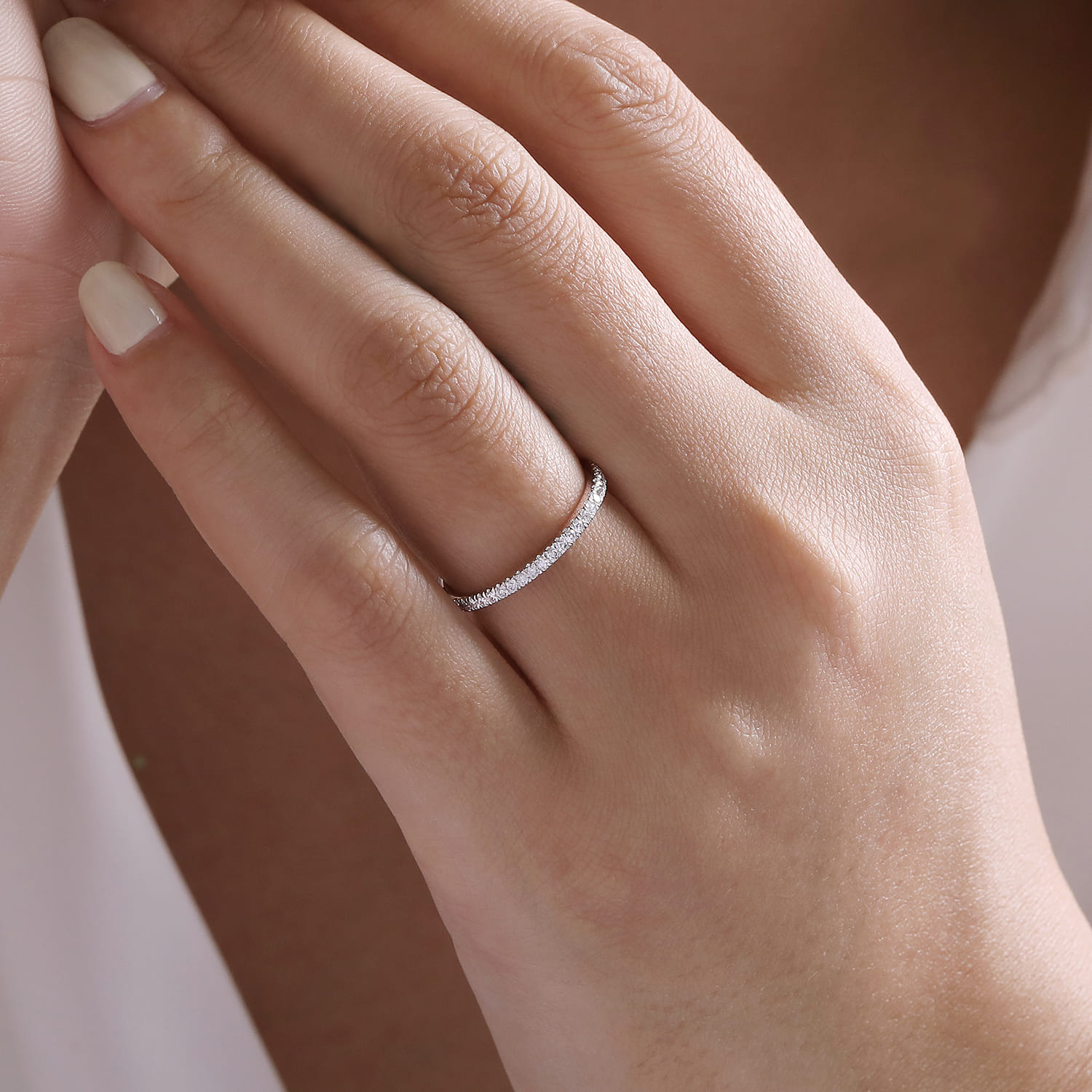Straight Wedding Ring in 14k White Gold with Round Natural Diamond at Gabriel & Co. - Shot 5